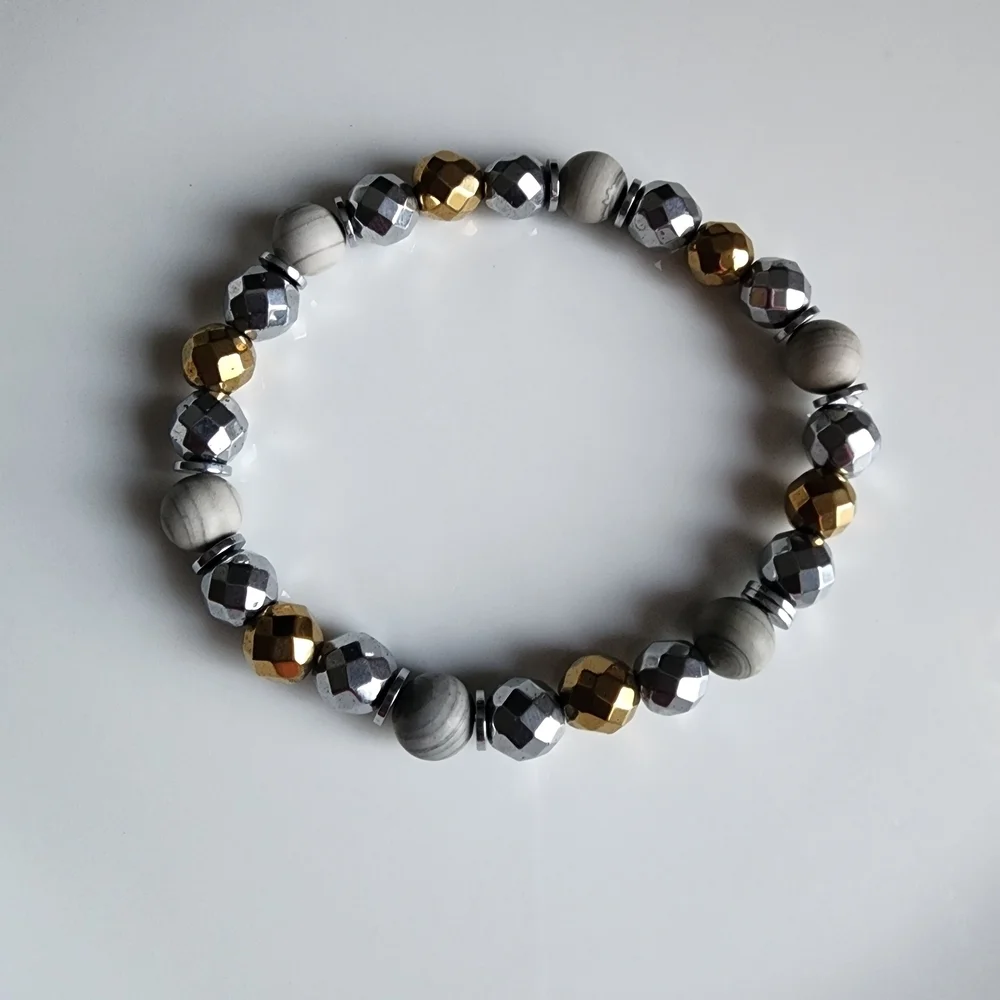 Gasped Zebra and Hematite Beaded Bracelet